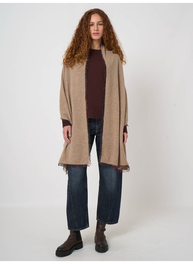 Lange cashmere sjaal met franjes sand
