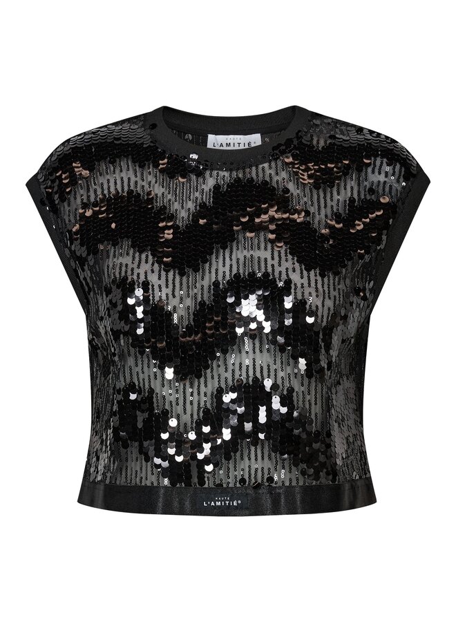 Mirror Sequin Crop Top Black