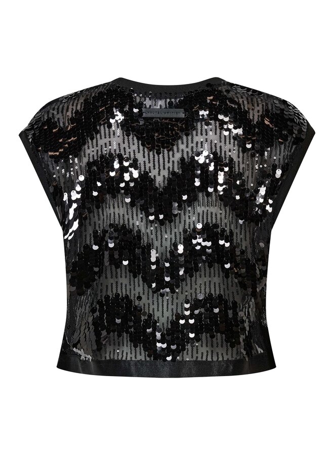 Mirror Sequin Crop Top Black