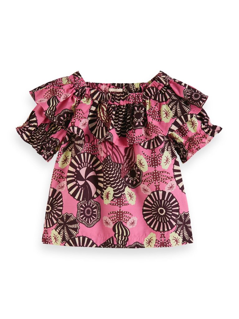Scotch R'Belle Off-shoulder ruffle top all-over print
