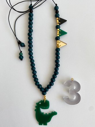 Bymelo Verjaardagsketting grijs/dino 3  jaar