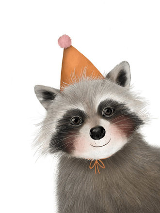 Getekenddoorzusje Wasbeer feestmuts A6