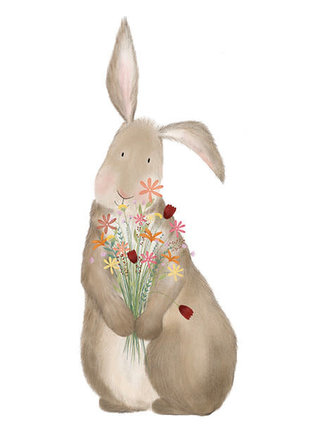 Getekenddoorzusje Konijn met bloemen A6