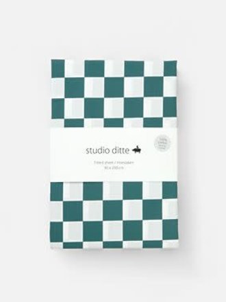 Studio Ditte Hoeslaken blokjes petrol groen 90/200cm Studio Ditte Hoeslaken blokjes petrol groen 90/200cm