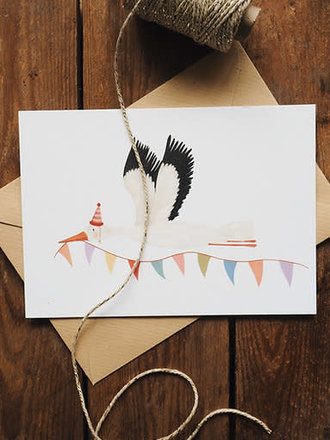 Getekenddoorzusje Ooievaar met vlaggetjes A6