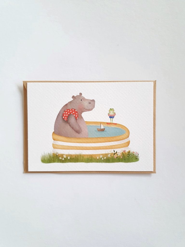 Getekenddoorzusje Nijlpaard in bad A6