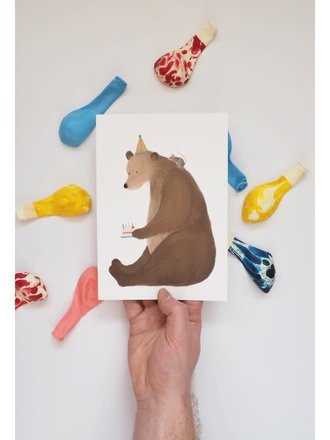 Getekenddoorzusje Beer met taart A5