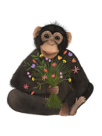 Getekenddoorzusje Chimpansee met bloemen A6
