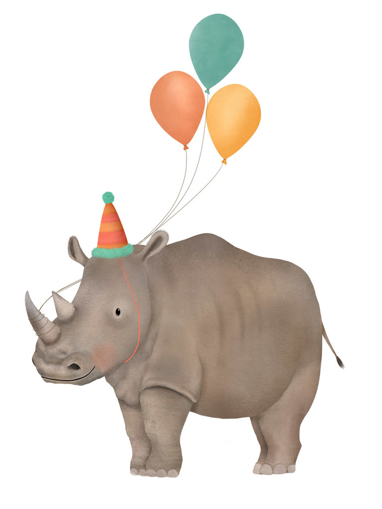 Getekenddoorzusje Birthday Rhino A6