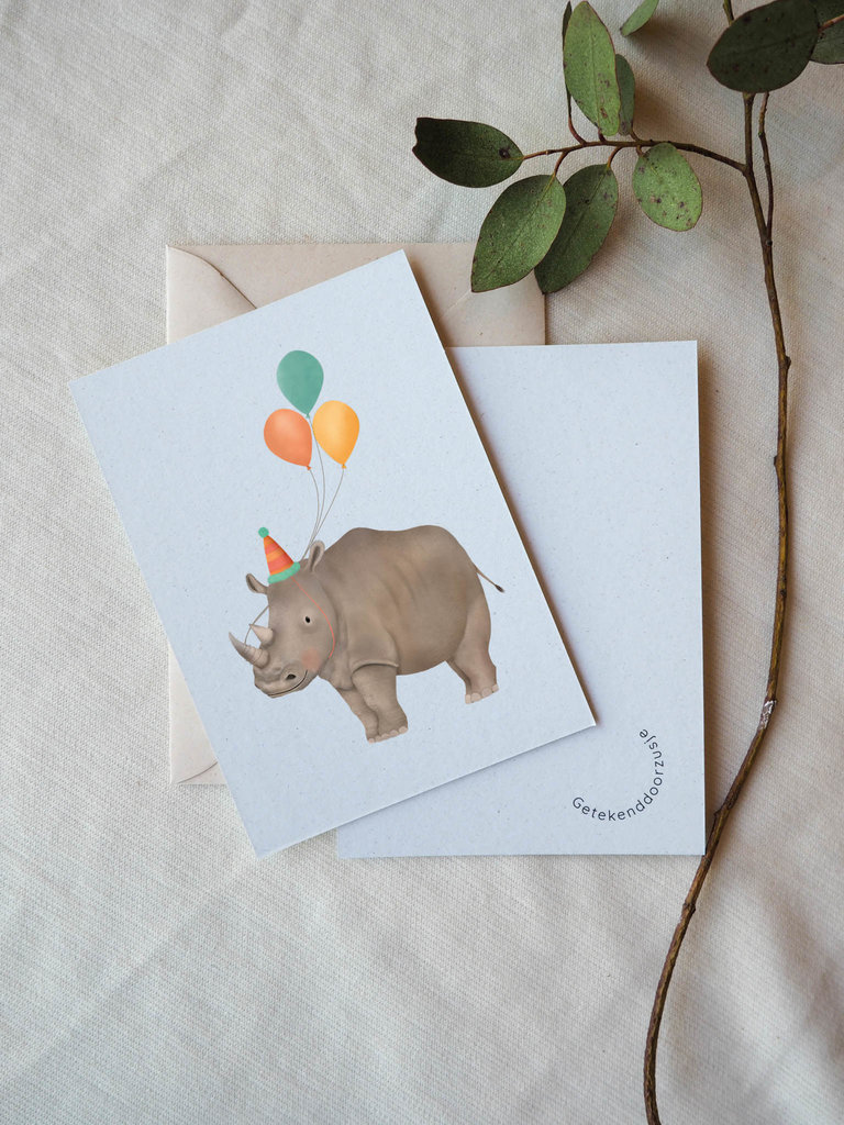 Getekenddoorzusje Birthday Rhino A6