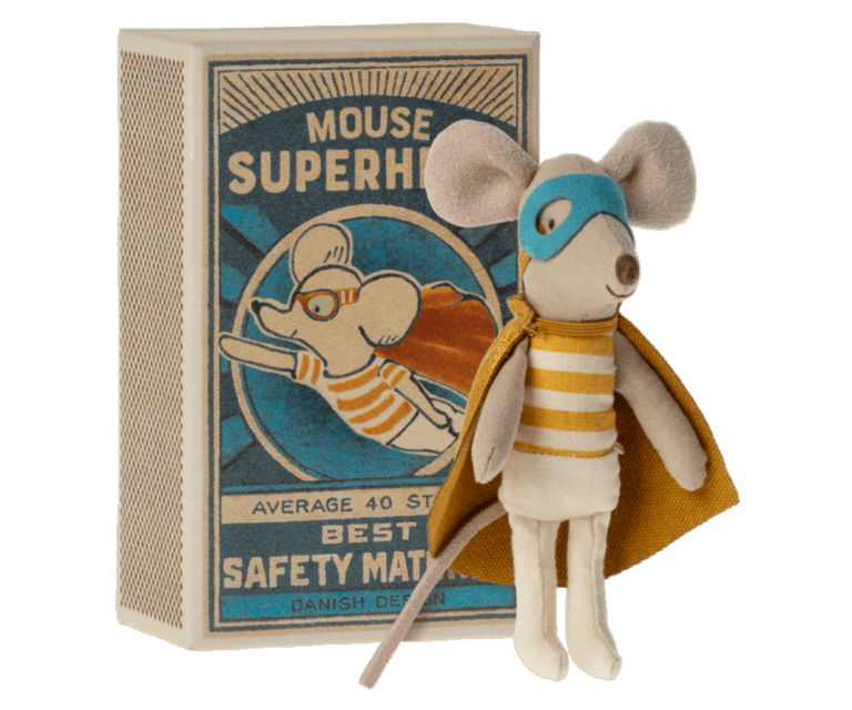 Maileg Super hero mouse, little brother in matchbox