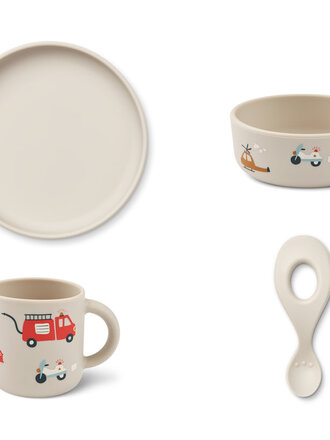 Liewood Vivi Printed Tableware Set-Emergency vehicle/Sandy