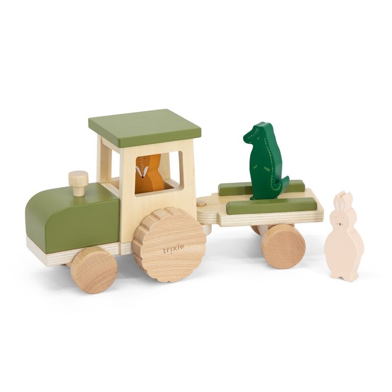 Trixie Houten Tractor met aanhangwagen