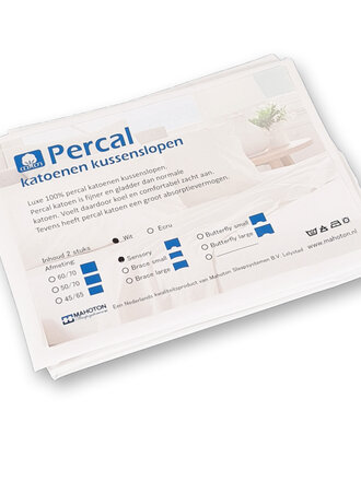 Mahoton Kussenslopen Percal Katoen, maat 45/65cm, wit