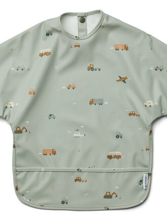 Liewood Merle printed cape bib Vehicles/dove blue mix