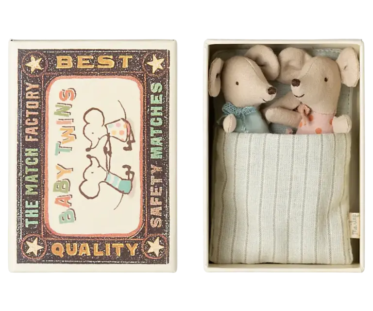 Maileg Twins, baby mice in matchbox