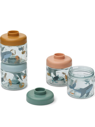 Liewood Dominique Baby Food Tritan Boxes 4-Pack Sea Creature/Sandy