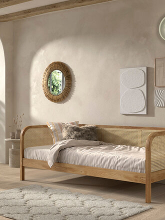 VIpack Bedbank Olive - Eiken met Rotan 90/200cm