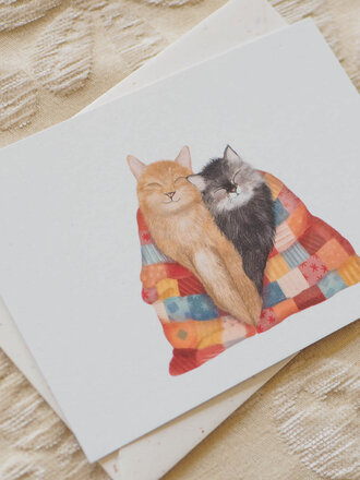 Getekenddoorzusje Katten met dekentje A6