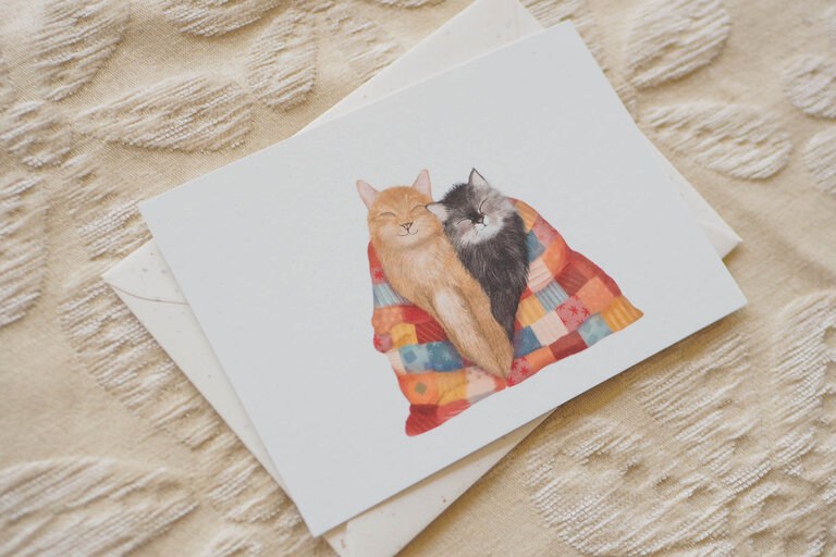 Getekenddoorzusje Katten met dekentje A6