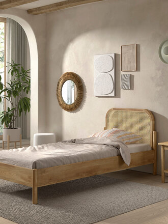 Welterusten Bed Olive - Eiken met Rotan