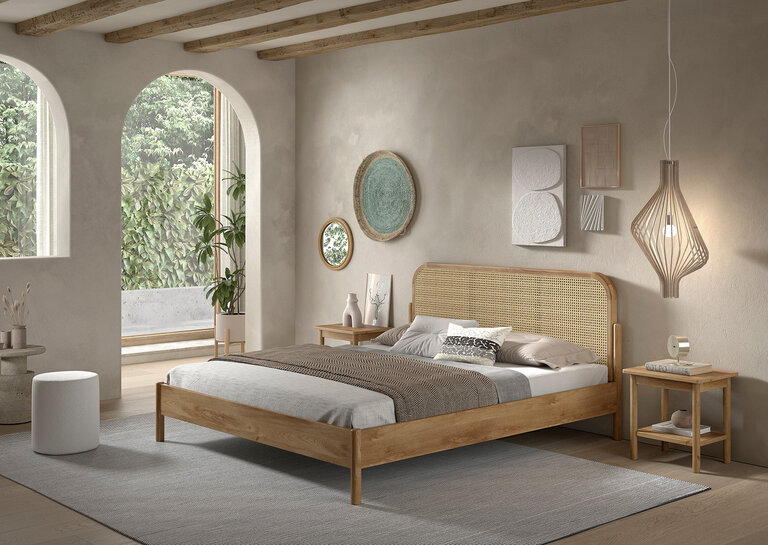 Welterusten Bed Olive - Eiken met Rotan