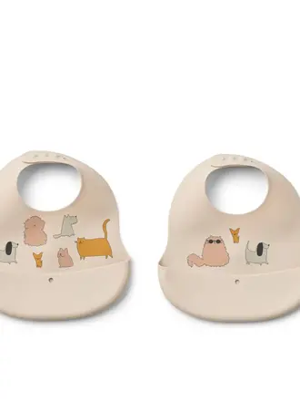 Liewood Ember Printed Bib 2-pack Cats and Dogs