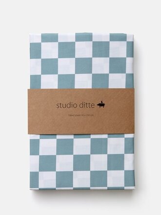 Studio Ditte Hoeslaken Blokjes steenblauw