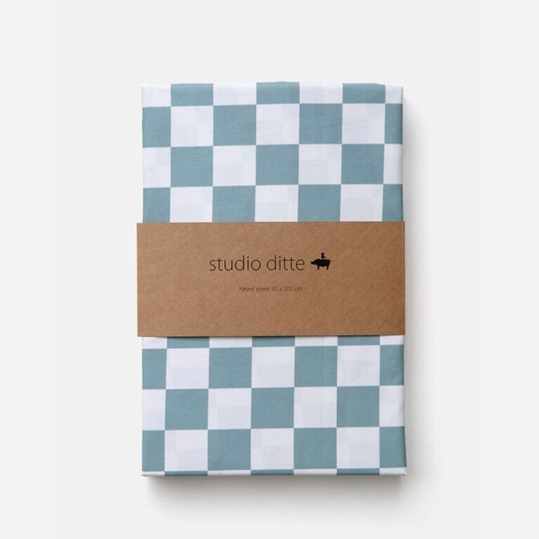 Studio Ditte Hoeslaken Blokjes steenblauw