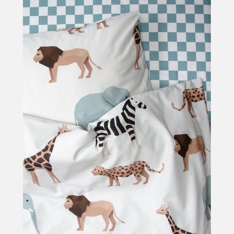 Studio Ditte Hoeslaken Blokjes steenblauw