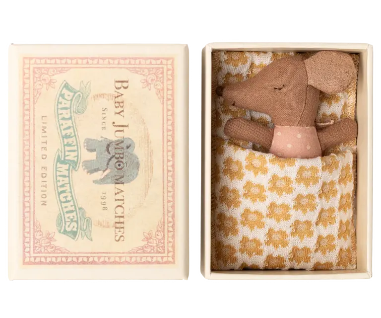 Maileg Sleepy wakey baby mouse in matchbox-Rose