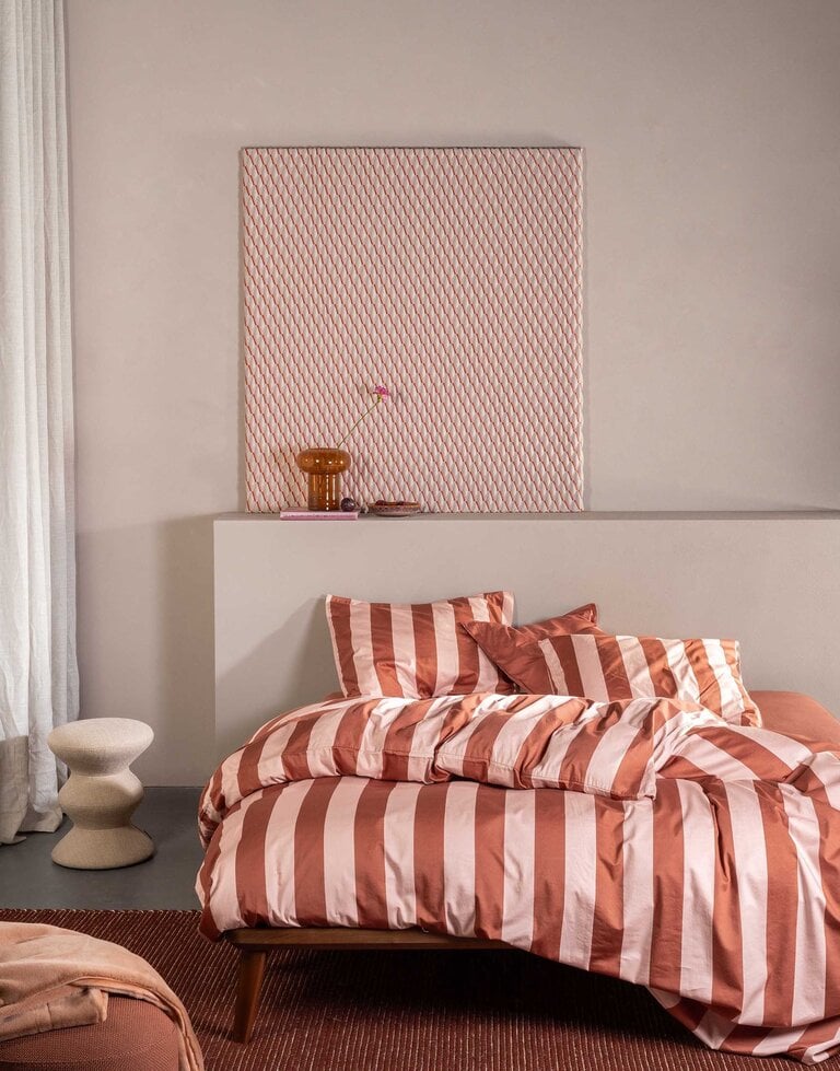 Essenza Minte Stripe Duvet cover Terracotta-Blush pink