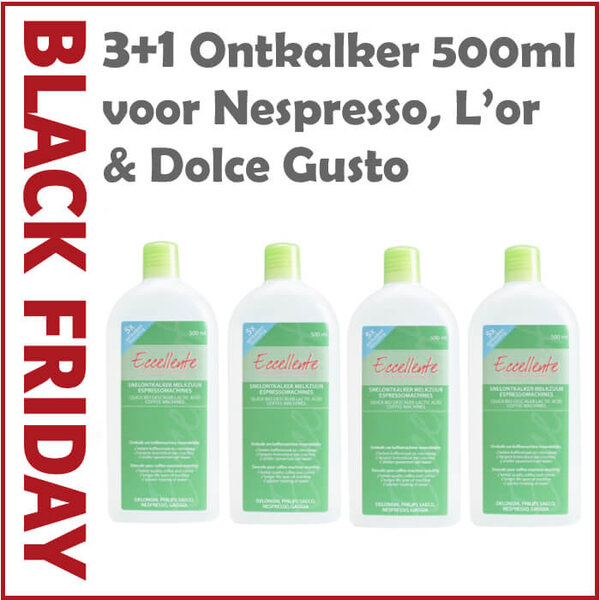 3+1 Snelontkalker Voordeelfles voor Nespresso, Dolce Gusto en L'Or