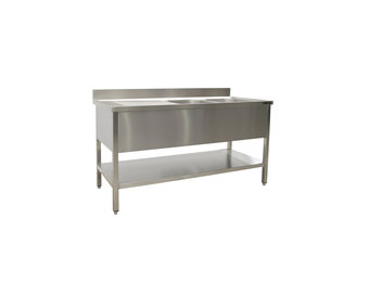 Spoeltafel met twee wasbakken rechts 600 x 2000 mm