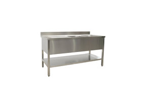 Spoeltafel met twee wasbakken rechts 700 x 2000 mm