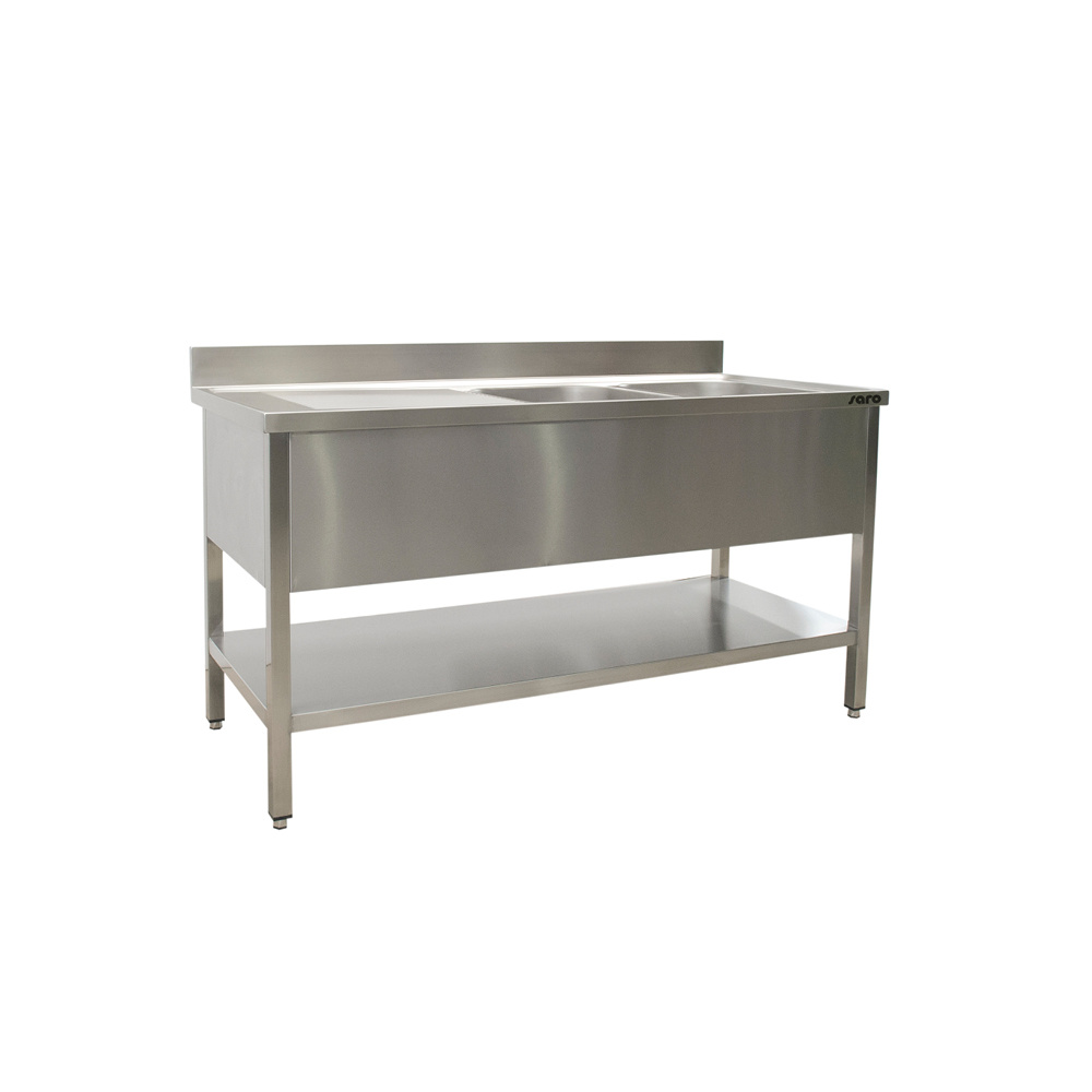 Spoeltafel met twee wasbakken rechts 700 x 2000 mm