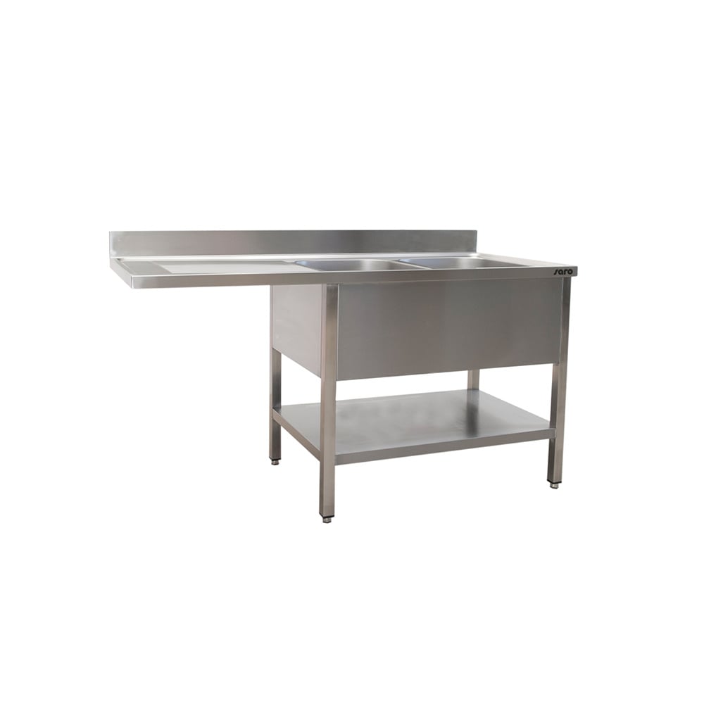Spoeltafel met twee wasbakken rechts 600 x 1600 mm