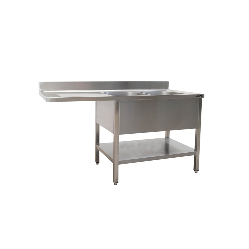 Spoeltafel met 2 wasbakken rechts 700 x 1800 mm