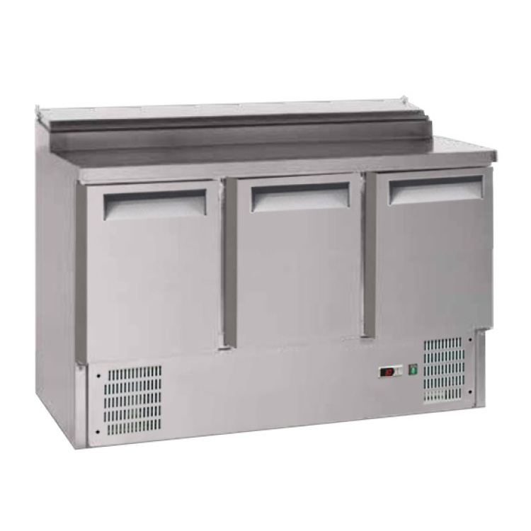 Gastro-Inox 3-deurs RVS saladette met 8x GN1/6 prepareer unit
