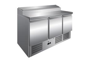 Gastro-Inox RVS saladette met 3 deuren & 8x GN1/6 prepareer unit geforceerd gekoeld