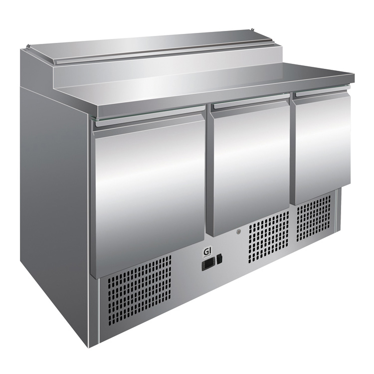 Gastro-Inox RVS saladette met 3 deuren & 8x GN1/6 prepareer unit geforceerd gekoeld