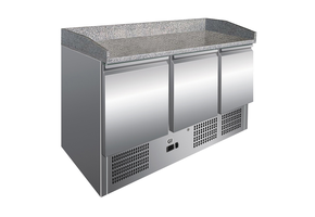 Gastro-Inox RVS werkbank met 3 deuren & marmer werkblad geforceerd gekoeld