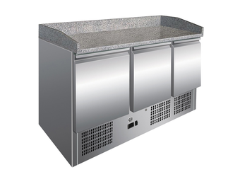 Gastro-Inox RVS werkbank met 3 deuren & marmer werkblad geforceerd gekoeld