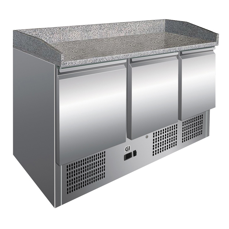 Gastro-Inox RVS werkbank met 3 deuren & marmer werkblad geforceerd gekoeld