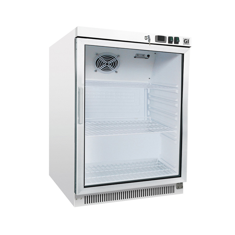 Gastro-Inox wit stalen koeling 200 liter met glasdeur statisch gekoeld