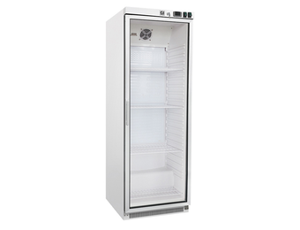 Gastro-Inox wit stalen koeling 400 liter met glasdeur statisch gekoeld met ventilator