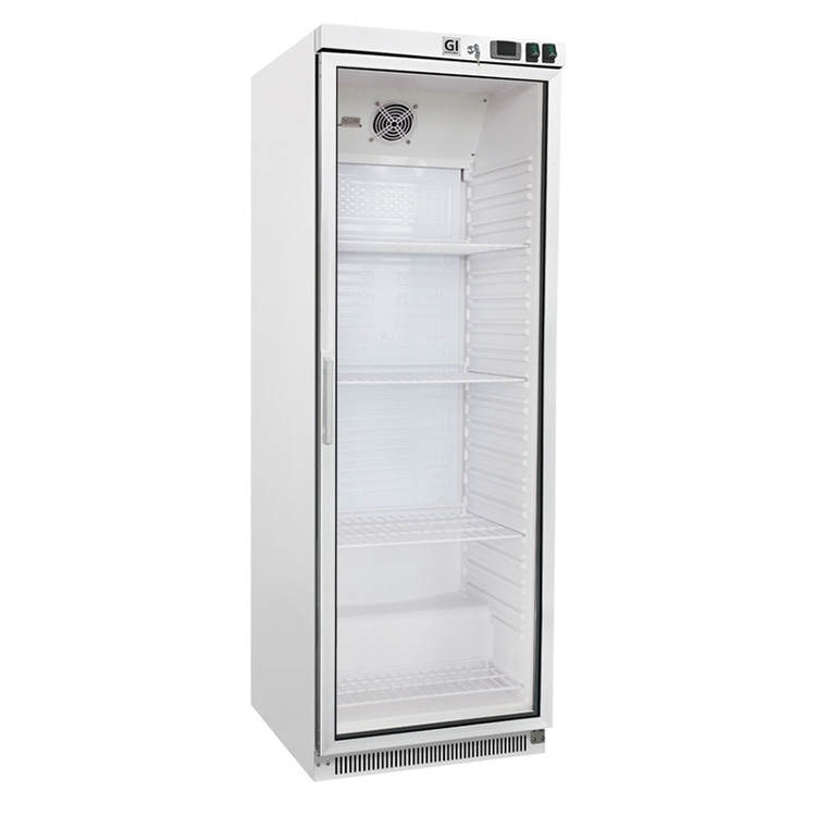 Gastro-Inox wit stalen koeling 400 liter met glasdeur statisch gekoeld met ventilator