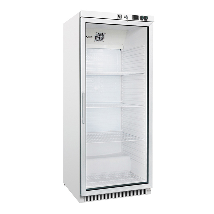 Gastro-Inox wit stalen koeling 600 liter met glasdeur statisch gekoeld met ventilator