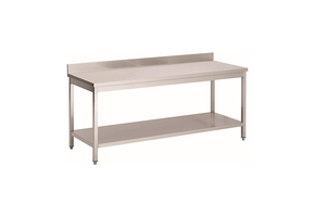Gastro-Inox RVS werktafel met onderblad en achteropstand 1500 x 700 x 850 mm