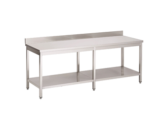 Gastro-Inox RVS werktafel met onderblad en achteropstand 2500 x 700 x 850 mm